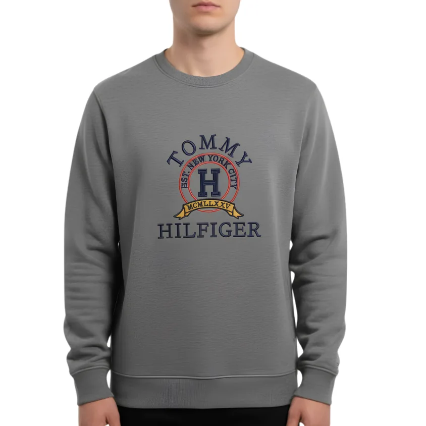 Embroidered Fleece Crew Neck Sweatshirt [TOMMY HILFIGER] – S to XL | 5 Colors